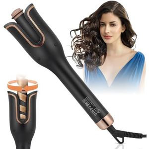Euakee Automatische krultang, roterende met 4 instelbare temperaturen, grote krullen, brandbescherming, eenvoudig en snel, langdurig kapsel (zwart)