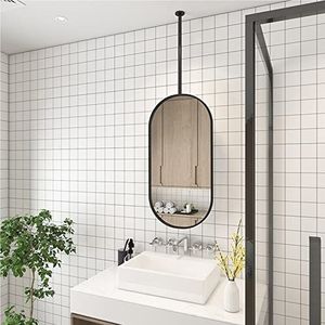 Plafond gemonteerde ovale spiegel, met hangstang ijdelheid spiegel zwart metalen frame spiegel zwevende wand decoratieve spiegels voor badkamer wasruimte inzendway helder en praktisch