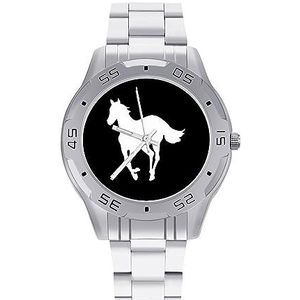 Horse-White Pony Herenhorloge, modieus sporthorloge, zakelijke horloges met roestvrijstalen armband, Stijl, regular