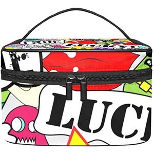 Grappige Stickers Make-up Tas Voor Vrouwen Meisjes Cosmetische Tassen Met Handvat Reizen Make-up Organizer Bag, Grappige Stickers, 8.9x5.9x5.4 Inches, Make-up Pouch