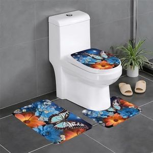 GeRRiT Bloem en Butterfy gedrukt 3-delige badkamer tapijten set badkamer matten