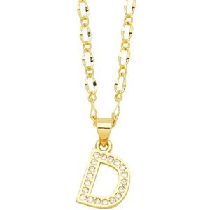 Dames gouden 26 letters ketting CZ kristal naam brief ketting verjaardag sieraden (Style : D)