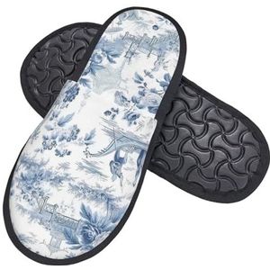 408 Heren Slippers, Chinese Stijl Poeder Blauw Chinoiserie Slipper Opvouwbare Dames Slippers Anti-Slip Huisschoenen Voor Volwassenen Mannen Outdoor, Harige pantoffels 2477, 37.5/39 EU