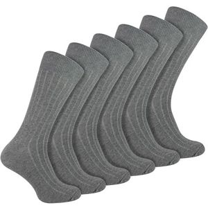 6 paar multipack geribbelde herensokken | Sock Snob | Ademende katoenen sokken met ronde hals, Lichtgrijs, 40-45 EU