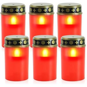 BORDEAG Led-graflicht, 6 stuks waterdichte led-grafkaarsen, outdoor begraafplaatskaars, graflichten voor buiten, op batterijen werkende grafkaars, kaarsen voor buiten (rood)