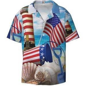 TyEdee Sea to Shining Sea Patriottic Print Heren Korte Mouw Overhemden met Zak Casual Button Down Shirts Business Shirt, Zwart, L