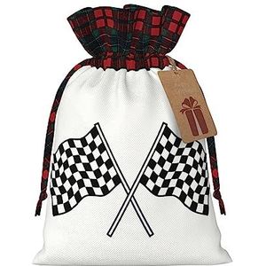 Trekkoorden Kerst Gift Bags, Treat Candy Bags voor Holiday Party Favor Supplies-Geruite Vlaggen Race Vlag Print