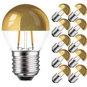NCC-Licht 10 x LED Filament Lamp Druppel 2W = 25W E27 Kopspiegel Goud Gloeidraad Extra Warm Wit 2200K Retrofit Nostalgie