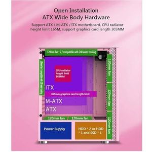 ATX, Micro-ATX Mid-tower Computerbehuizing, Dubbel Gebogen Glasontwerp, Gespleten Kaststructuur, Verticale GPU-beugel(Black)