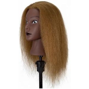 100% echt haar mannequinhoofd met klemstandaard, pluizige Yaki trainingspop for haarstylisten, oefenstyling(Head 2)