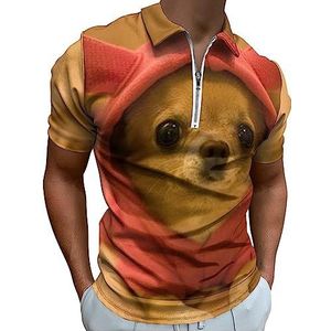 Grappige hond met hoodie, poloshirt voor heren, casual T-shirts met ritssluiting en kraag, golftops, slim fit