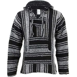 Siesta Mexicaanse Baja Jerga hippietrui met capuchon - zwart / wit, Zwart & Wit