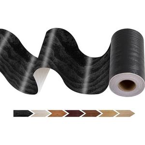JUNART Houtnerf Reparatietape (10cm×1000cm), Zelfklevende Waterdichte Realistische Gestructureerde Reparatietape voor Tafels, Plinten, Deuren, Ramen en Vloeren met Plastic Schraper (Zwart Hout)