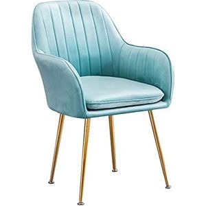 GEIRONV 1 stks zachte fluwelen eetkamerstoel, met armleuningen rugleuning make-up stoel metalen stoelbenen voor eetkamer stoelen Eetstoelen (Color : Light blue)