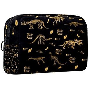 Kleine make-uptas voor dames, make-uptas, cosmetische reistas,Gouden dinosaurusskelet zwart Afdrukken