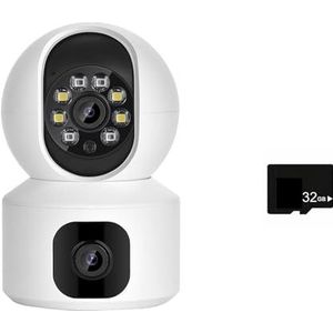 Bewakingscamera, 2K 4MP Dual Lens PTZ IP Camera Dual Screen Home Security Camera 3MP HD Auto Tracking babyfoon Video Surveillance(4MP Add 32G)