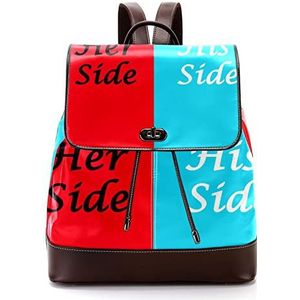 Gepersonaliseerde schooltassen boekentassen voor tiener haar kant en zijn kant rood blauw, Meerkleurig, 27x12.3x32cm, Rugzak Rugzakken