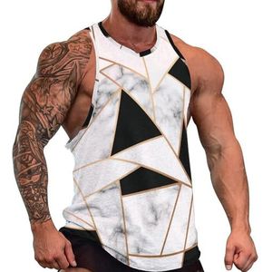 Marmer met gouden geometrische tanktop voor heren, grafische mouwloze bodybuilding-T-shirts, casual strand-T-shirt, grappig sportschool-spier