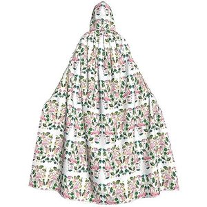 NEZIH Flamingo Vogel Ronde Bladeren Volledige Lengte Carnaval Cape Met Hood, Unisex Cosplay Kostuums Mantel Voor Volwassenen 185cm