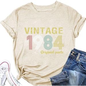 Vintage 1984 Shirts voor Vrouwen Zomer Ronde Hals Korte Mouw 40e Verjaardagscadeau Tees Shirts Harajuku Retro Eenvoudige Tops, Beige, L