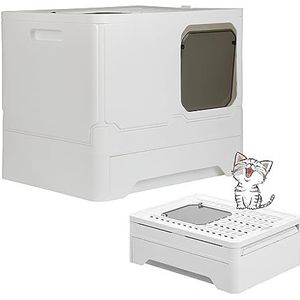 MINGYI Kattenbakvulling, gesloten, groot, opvouwbaar, met deksel, kattenbak met schep, toilet voor katten, tot 7 kg (wit, L 45 x 35 x 38 cm)