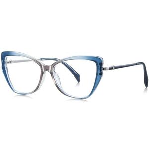moomoobird Mode Vrouwen Bril Blauw Licht Metaal TR90 Onregelmatige Cat Eye Bril Frame Vrouwelijk, Blauw Grijs Frame
