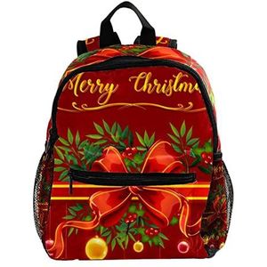 Kerst ballen aanwezig boog met rode achtergrond schattige mode mini rugzak pack tas, Meerkleurig, 25.4x10x30 CM/10x4x12 in, Rugzak Rugzakken