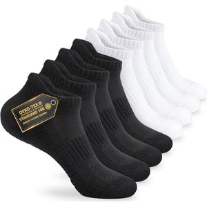 Mowenti Sokken Heren 39-42 Katoene Hardloopsokken Antislip Korte Sokken Dames 39-42 Sportsokken Enkelsokken 8 Paar Sneakersokken Wit Zwart