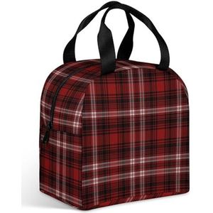 Rood geruit patroon dames lunchtas met grote zak geïsoleerde lunchbox voor mannen reizen picknick werk grappig