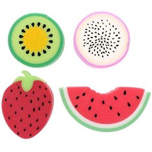 Fruitbadsponzen, 4 stuks Leuke bodyscrubbers for kinderen Douchereinigingssponzen for badaccessoires