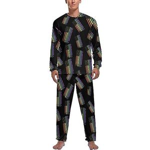 Regenboog Amerikaanse Gay Pride vlag zachte heren pyjama set comfortabele lange mouwen loungewear top en broek geschenken L