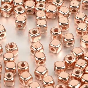100-400 stuks 3-4 mm CCB vierkante losse spacer kralen rosé goudkleurige rocailles voor doe-het-zelf sieraden maken armbanden ketting accessoires-vierkant rosé goud-3 mm - 300 stuks