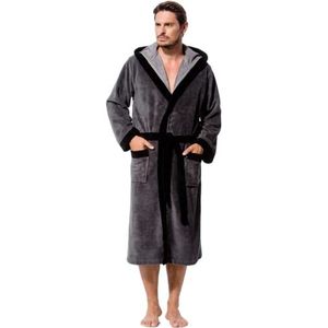 Morgenstern heren sauna badjas met capuchon velour bamboe katoen microfiber grijs 5XL