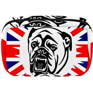 Hond Bulldog Engeland Vlag Cosmetische Rits Pouch Make-up Tas Reizen Waterdichte Toilettassen Voor Vrouwen, Meerkleurig, 17.5x7x10.5cm/6.9x4.1x2.8in