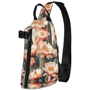 Haocloud Roze Varken Print Cross Bag Crossbody Rugzak Lichtgewicht Reizen, Wandelen Sling Bag Gym, Cactus Bloemen Bloei, Eén maat