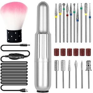 Nagelvijl elektrisch, Mini-nagelboormachine, draagbare elektrische manicure-freesset, boorbits for nagelvijlen, gereedschap for het verwijderen van gellak(Silver set)