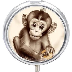 Leuke Aap Pil Doos Mini Pil Case Pocket Pil Case voor Mannen Reizen Pillendoos Leuke Pil Organizer 3 Compartiment Geneeskunde Pil Organizer Pil Container Pil Houder