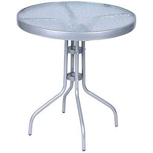 Mojawo Balkontafel, bistrotafel, glasplaat en gepoedercoat metalen frame, rond, Ø 60 x 70 cm, zilverkleurig, tuintafel, glazen tafel