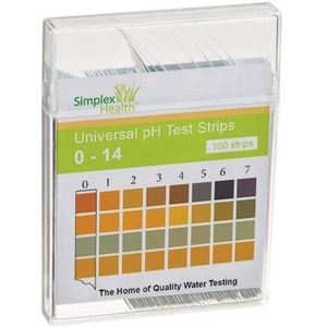 Simplex Health Papierwater pH teststrips 0-14 breed bereik. Duelstootkussen met hoog bereik voor zuur alkalisch testen (100 stroken)