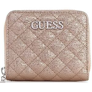 GUESS Dames Gewatteerde Metallic Slanke Kleine Rits Rond Portemonnee Tas, Goud