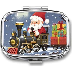 Santa's Train Pillenetui met 2 compartimenten, pillenorganizer, draagbare vierkante pillendoos, vitaminepillenorganizer voor zakportemonnee en reizen