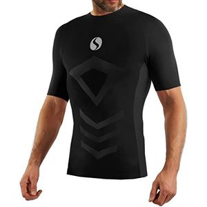 sesto senso Sportonderhemd voor heren, korte mouwen, thermisch onderhemd, compressieshirt, ondershirt, zwart, XXL-3XL