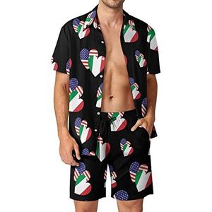 Italië Amerikaanse hart vlag mannen 2 stuks Hawaiiaanse sets losse pasvorm korte mouwen shirts en shorts strand outfits XS