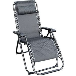 Spetebo Relaxstoel met hoofdkussen in grijs - textielweefsel - traploos verstelbaar - zonnebed hoge rugleuning tuinstoel ligstoel ligstoel inklapbaar