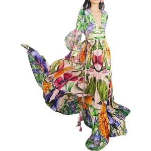 HFYRBDKSPI Dames Badpak uit één stuk met bedekken Sarong bloemenprints Diepe V-hals badpak met lange mouwen,Multicolor,L
