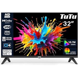TuTu TV 32 - inch (80 cm) LED HD - TV met Triple Tuner (DVB - T/T2 - C - S/S2), HDMI, USB - Media Player, CI/CI+, Hotel - mode (TUB32HN1N, 2024)