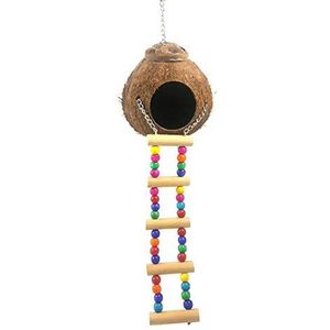 Natuurlijke kokosnoot shell vogel nest huis huisdier papegaai hut kooi opknoping speelgoed (Color : B)