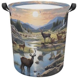 Mountain Wildlife Nature Beer Herten Wasmand Opvouwbare Waszak Grote Opbergmanden met Duurzaam Handvat