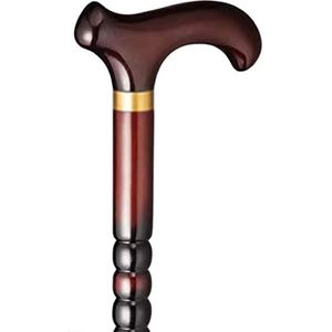 Houten wandelstok, Unisex Senioren Wandelstok Houten Handvat Rubberen Tips Bruin-Rood 80-95cm(95cm/37in)