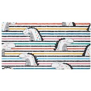 VAPOKF Cartoon dinosaurus in gekleurde strepen keuken mat, antislip wasbaar vloertapijt, absorberende keuken matten loper tapijten voor keuken, hal, wasruimte